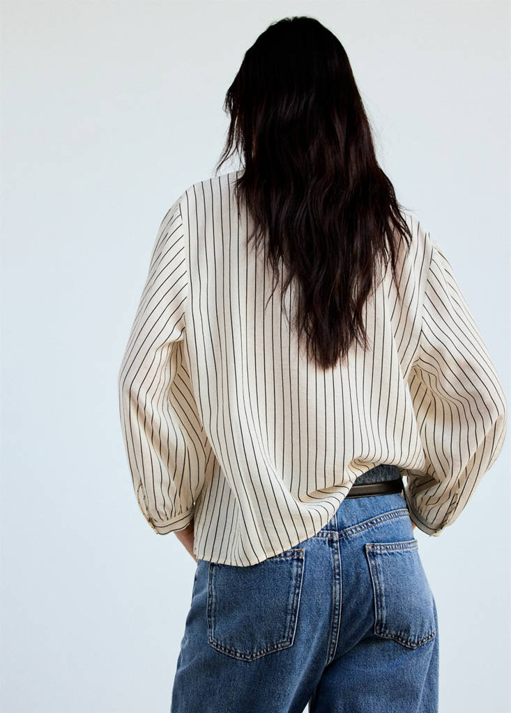 Striped blouse with frill detail — Ecru