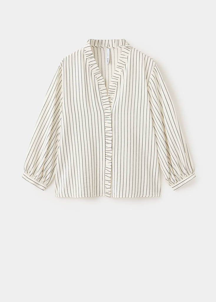 Striped blouse with frill detail — Ecru