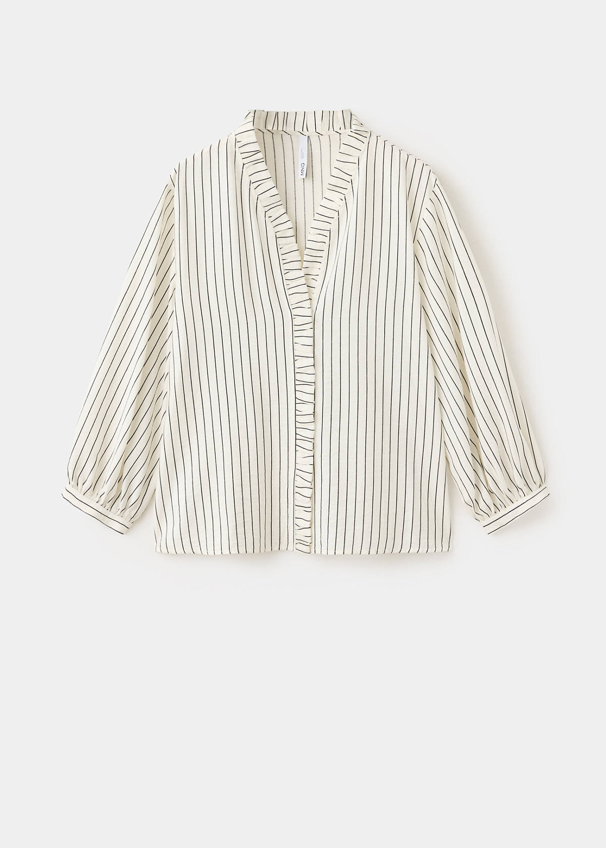 Striped blouse with frill detail — Ecru