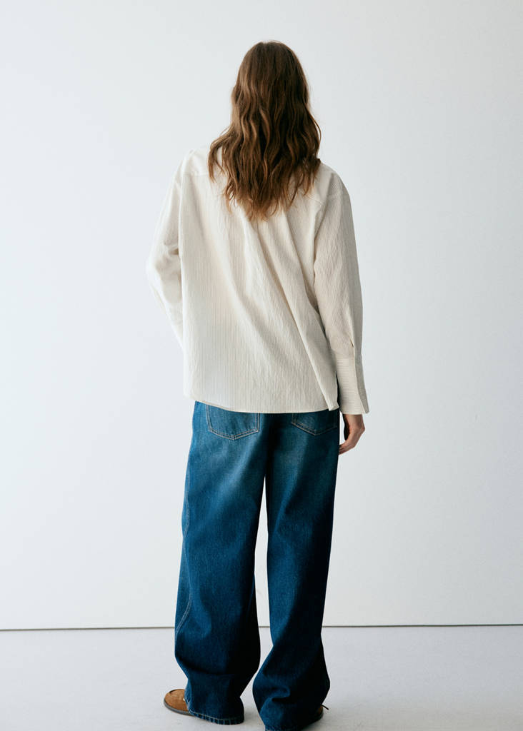 Flower embroidered striped shirt — Off White