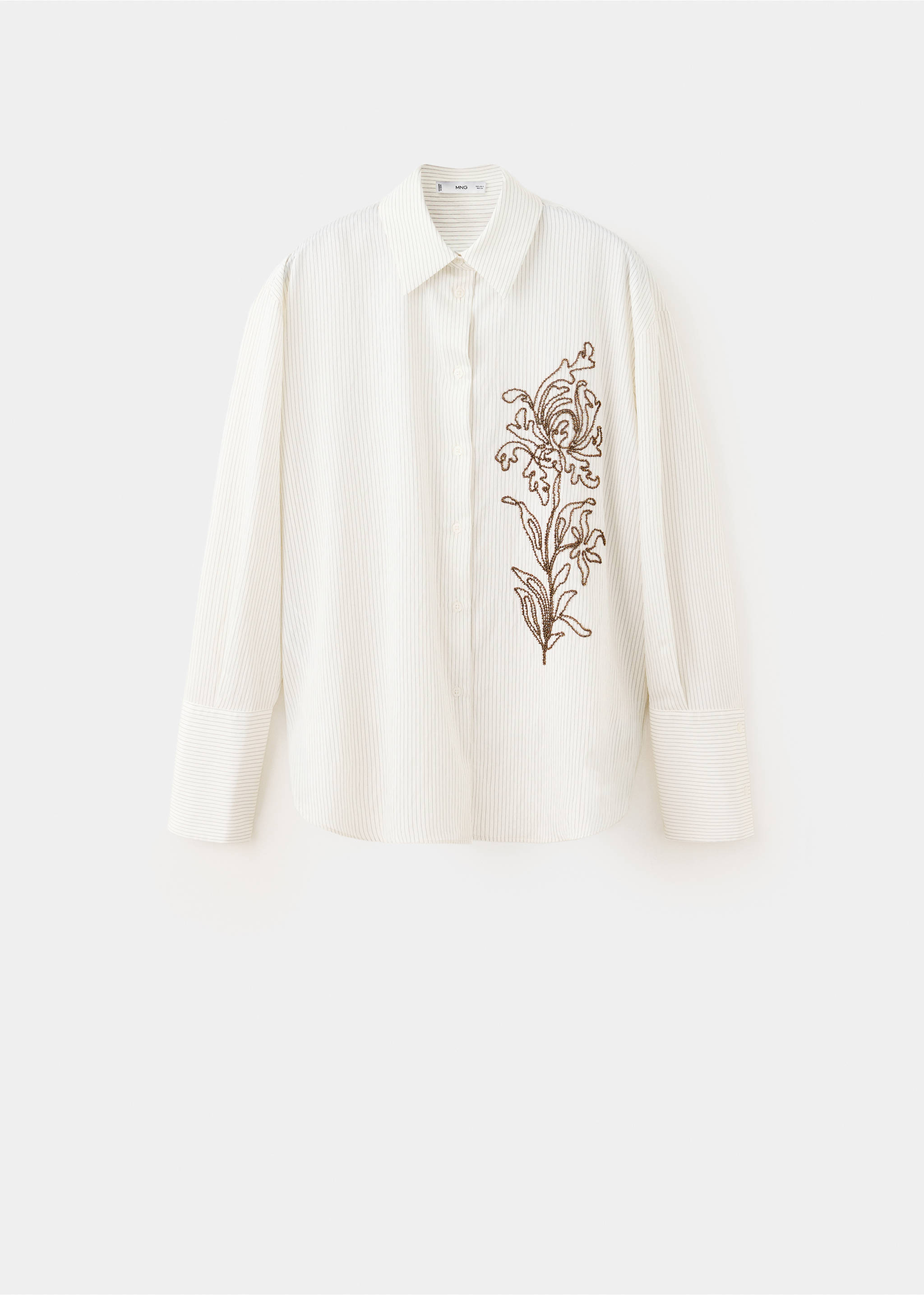 Chemise rayures broderie florale - Article sans modèle, Blanc cassé. Ref: 37025850-00.