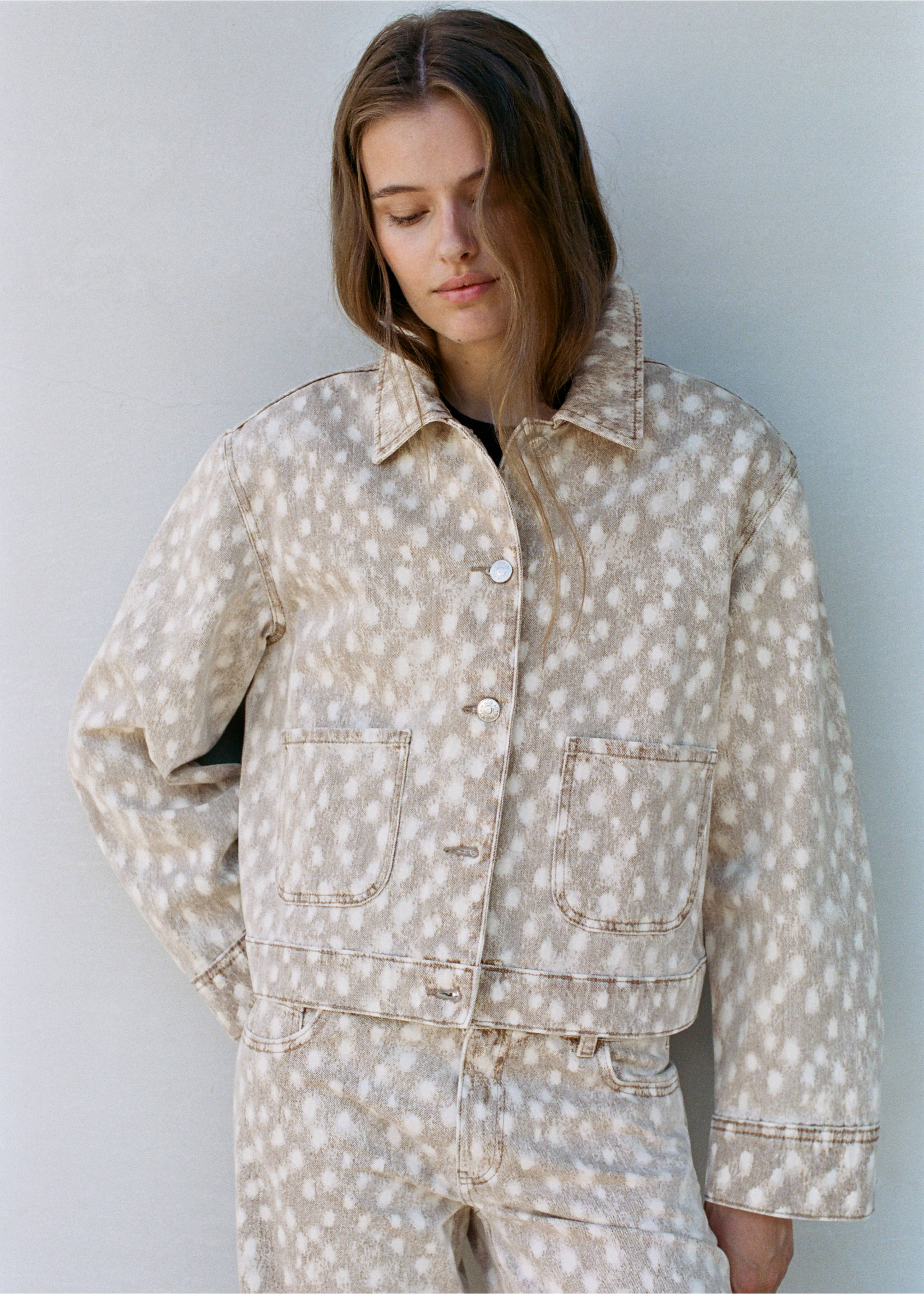 Denim jacket with deer print - Medium plane, Brown. Ref: 37025851-00.