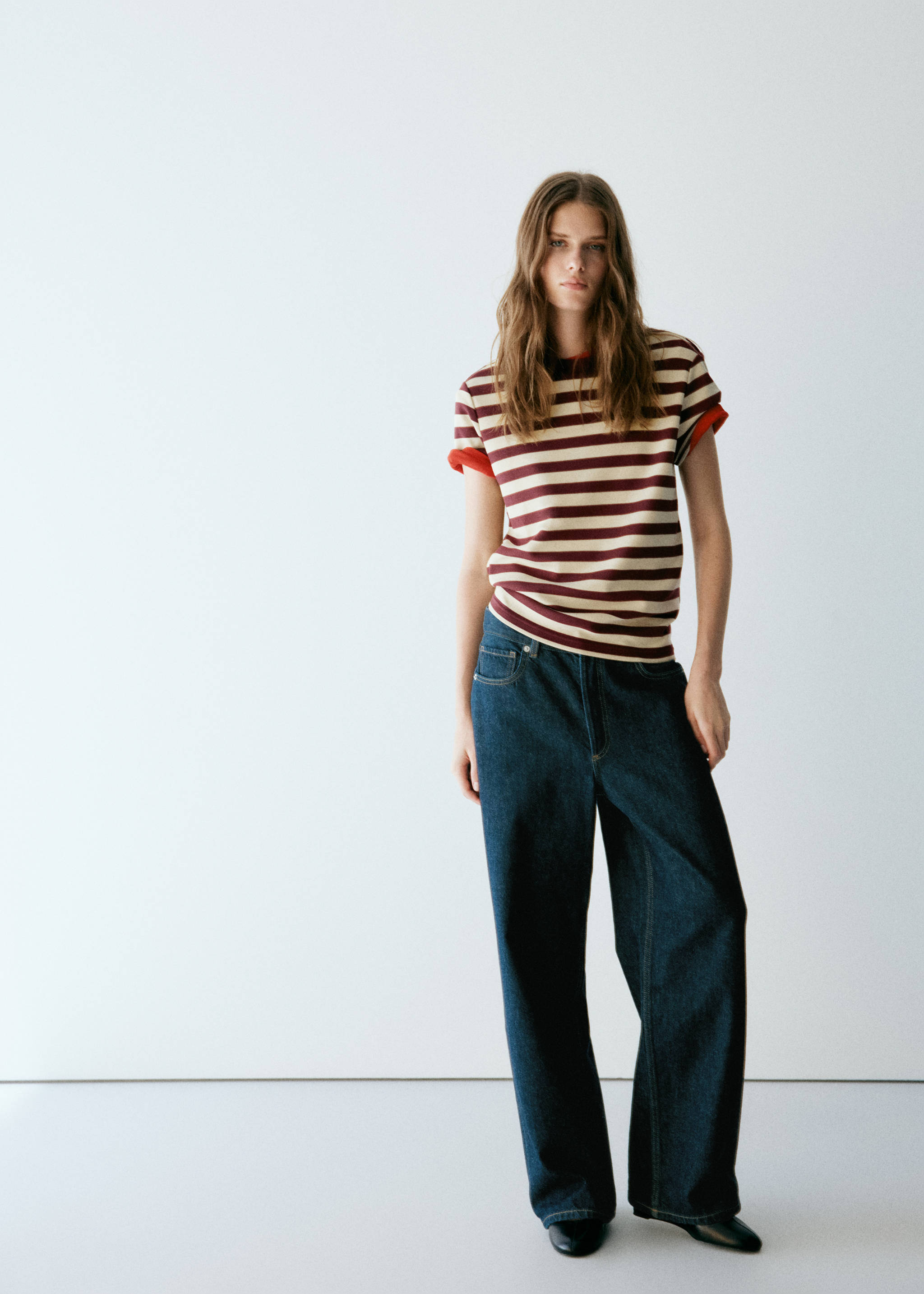 Striped short-sleeved t-shirt - General plane, Maroon. Ref: 37025853-00.