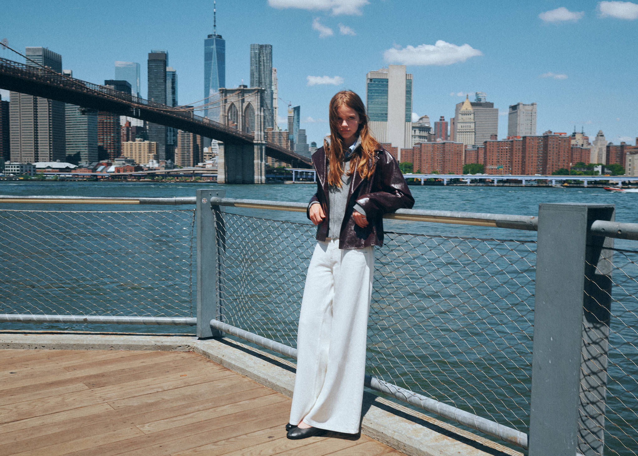 Wide leg stitched jeans - Panoramic plane