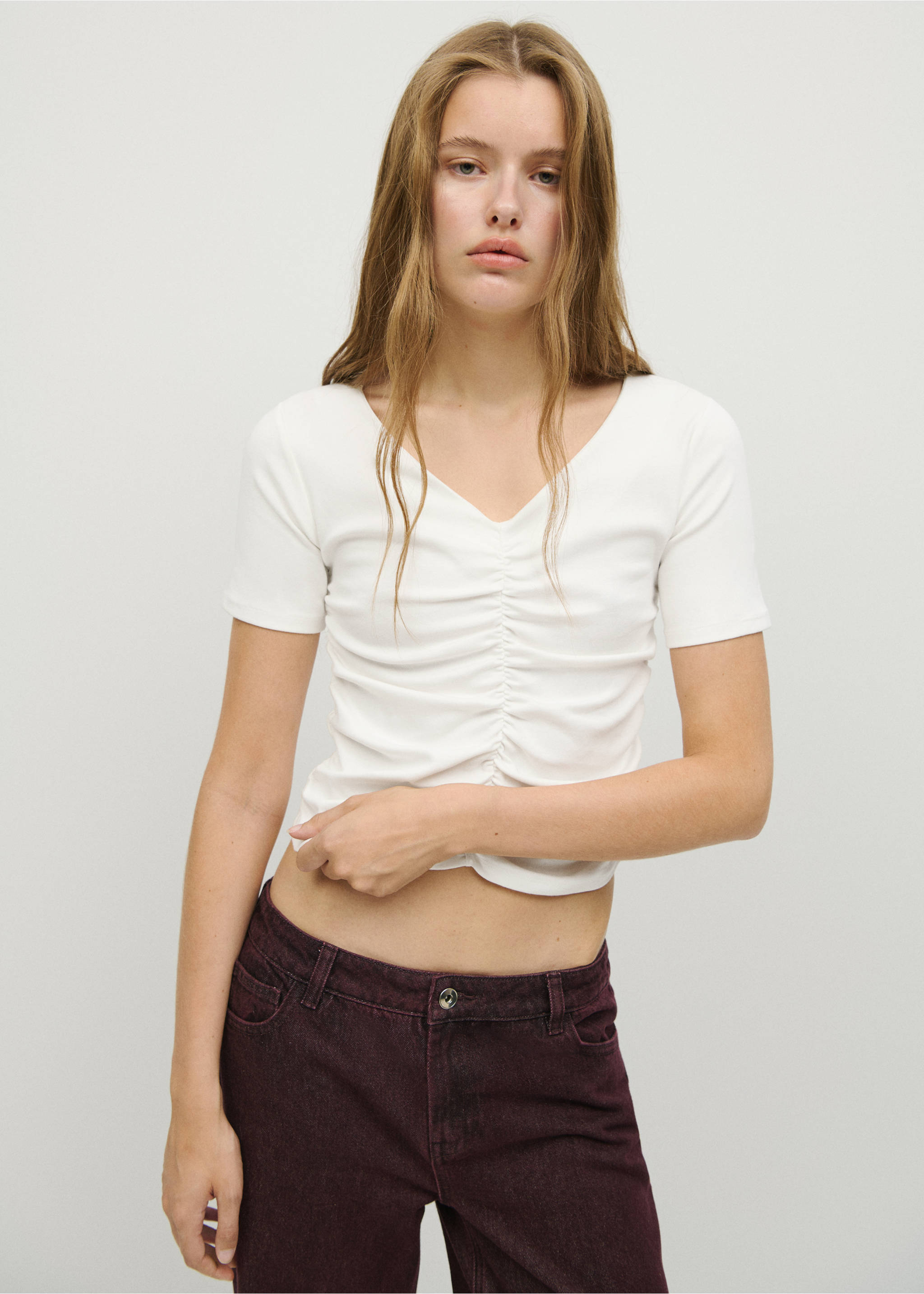 Draped cotton T-shirt - Medium plane, Off White. Ref: 37025861-00.