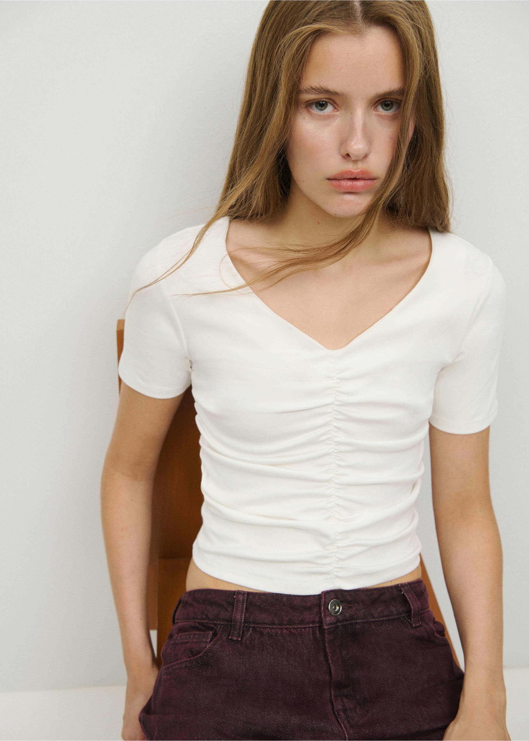 Draped cotton T-shirt - Details of the article 2, Off White. Ref: 37025861-00.