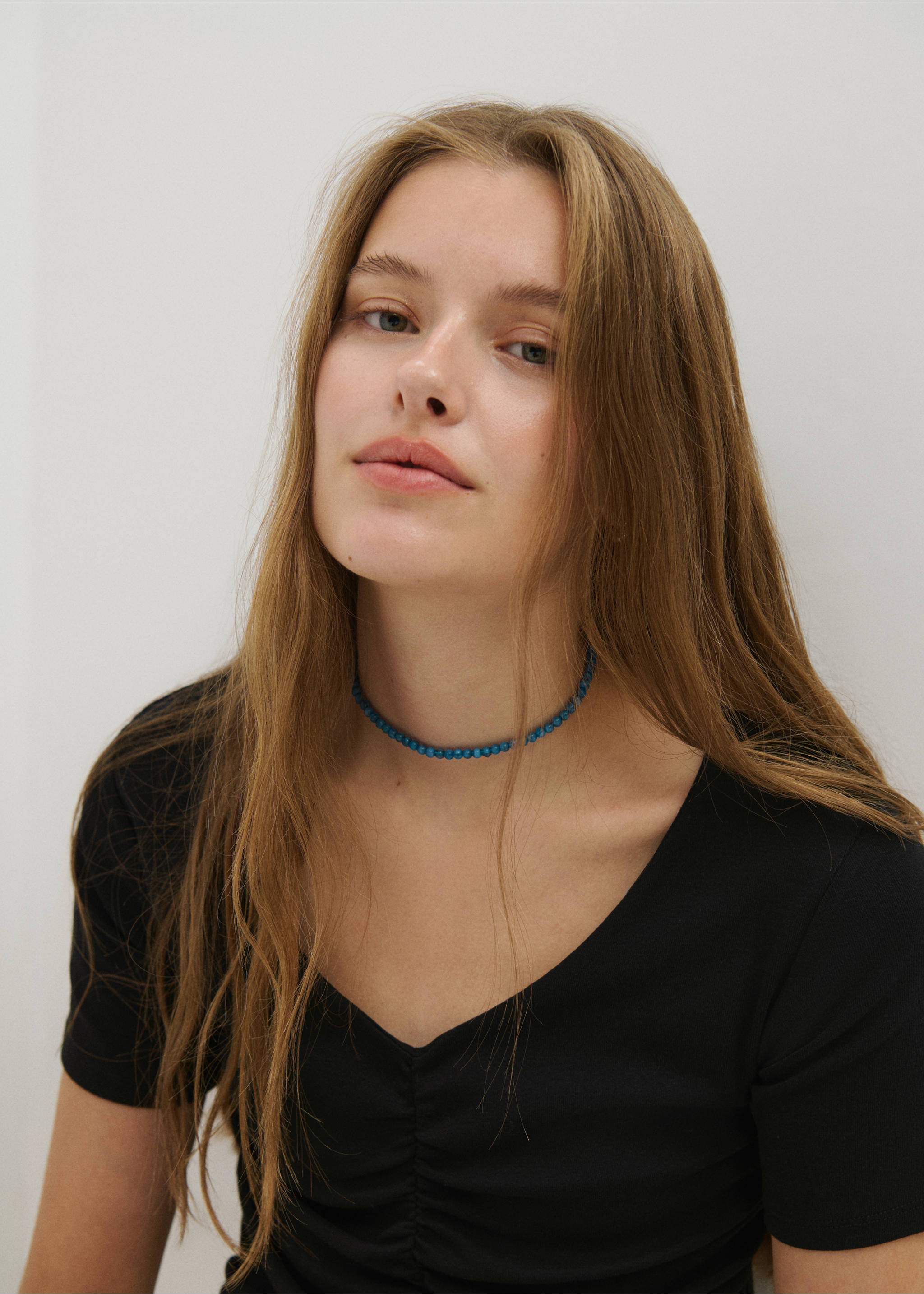Draped cotton T-shirt - Details of the article 1, Black. Ref: 37025862-00.