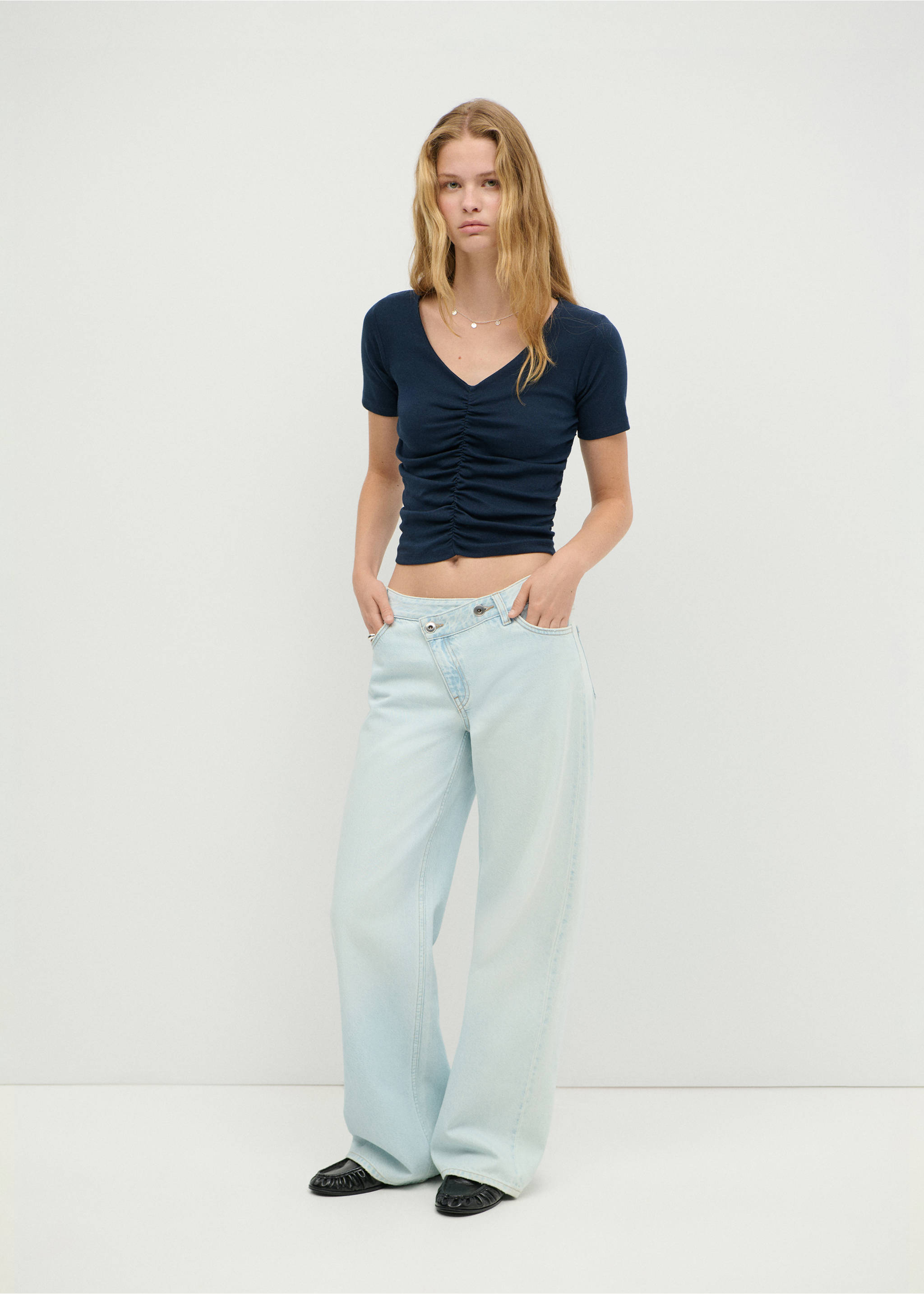 Draped cotton T-shirt - General plane, Navy. Ref: 37025863-00.