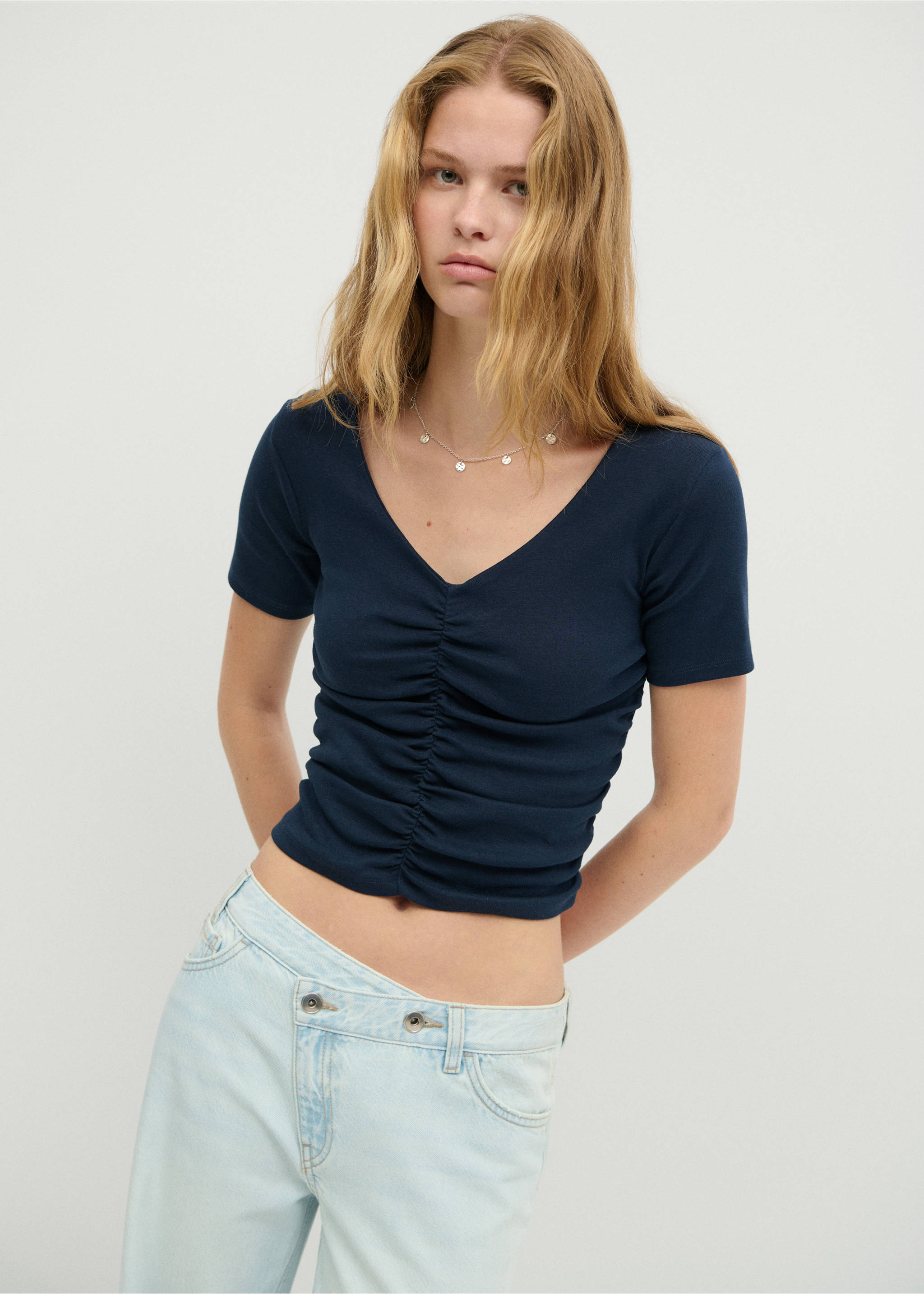 Draped cotton T-shirt - Medium plane, Navy. Ref: 37025863-00.