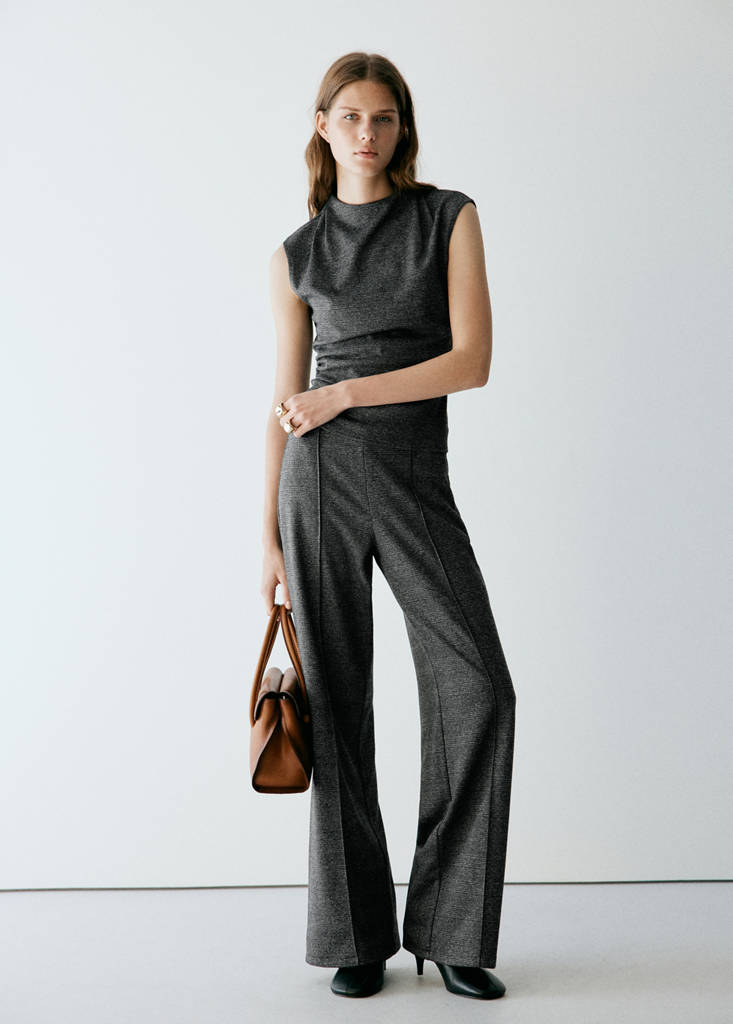 Printed top with draped details — Black