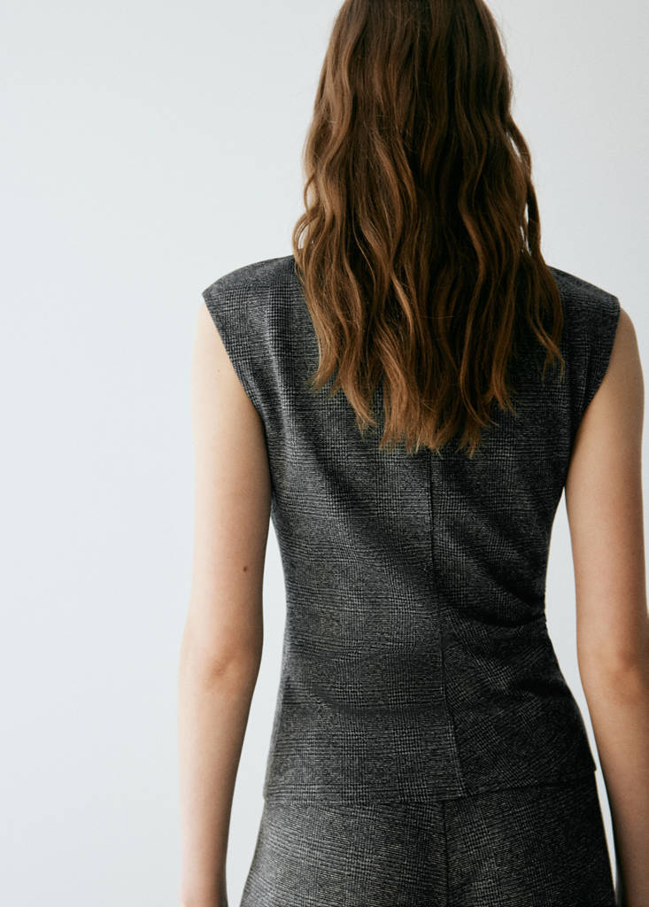 Printed top with draped details — Black