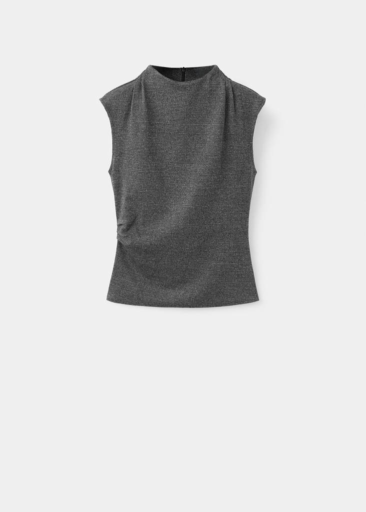 Printed top with draped details — Black