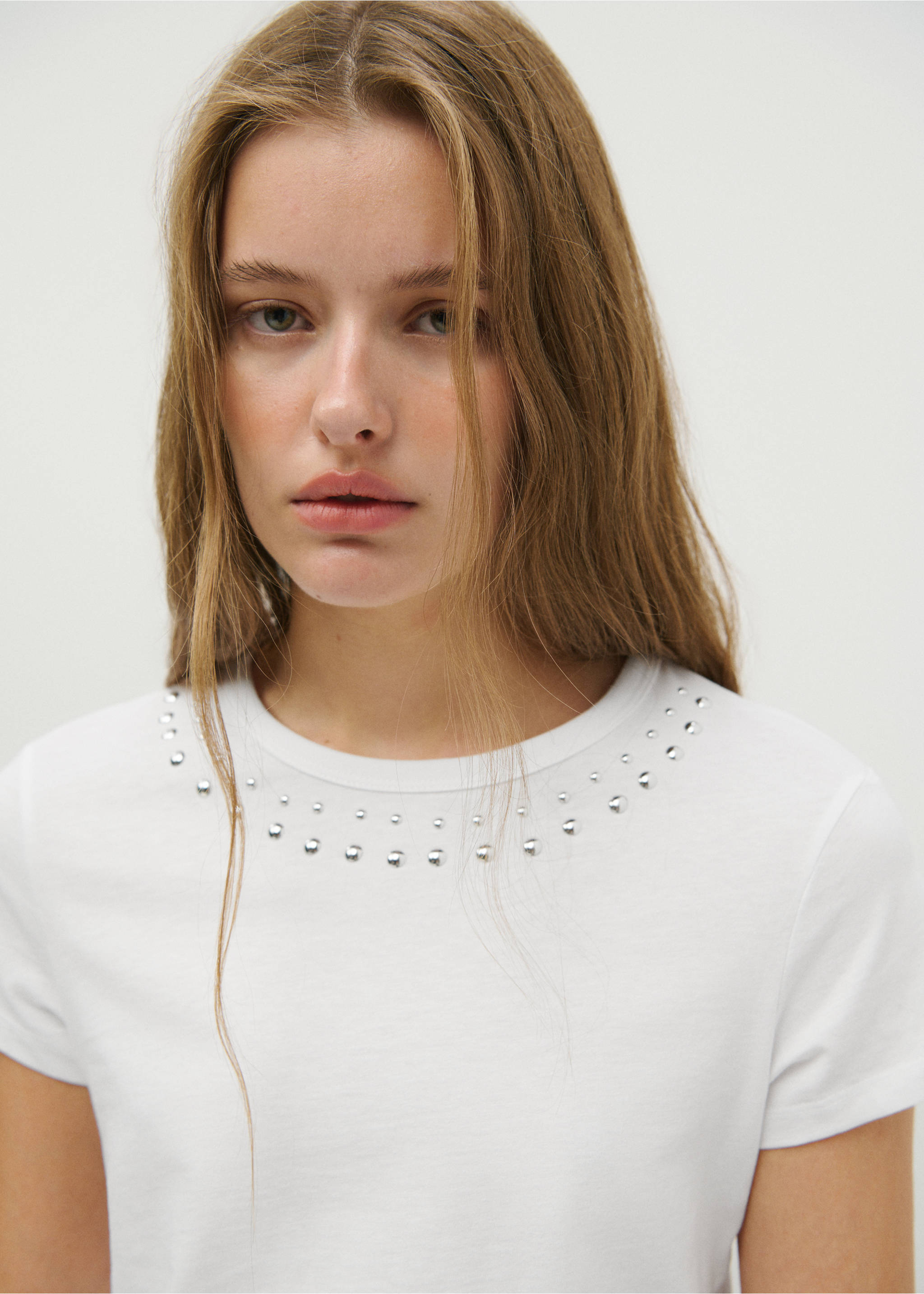 Cotton t-shirt with studs - Details of the article 1, Off White. Ref: 37025867-00.