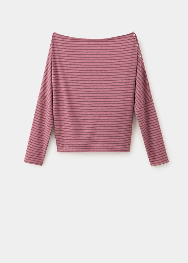 Striped off-the-shoulder T-shirt — Pink