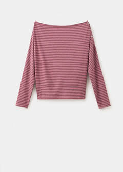 Striped off-the-shoulder T-shirt — Pink 6