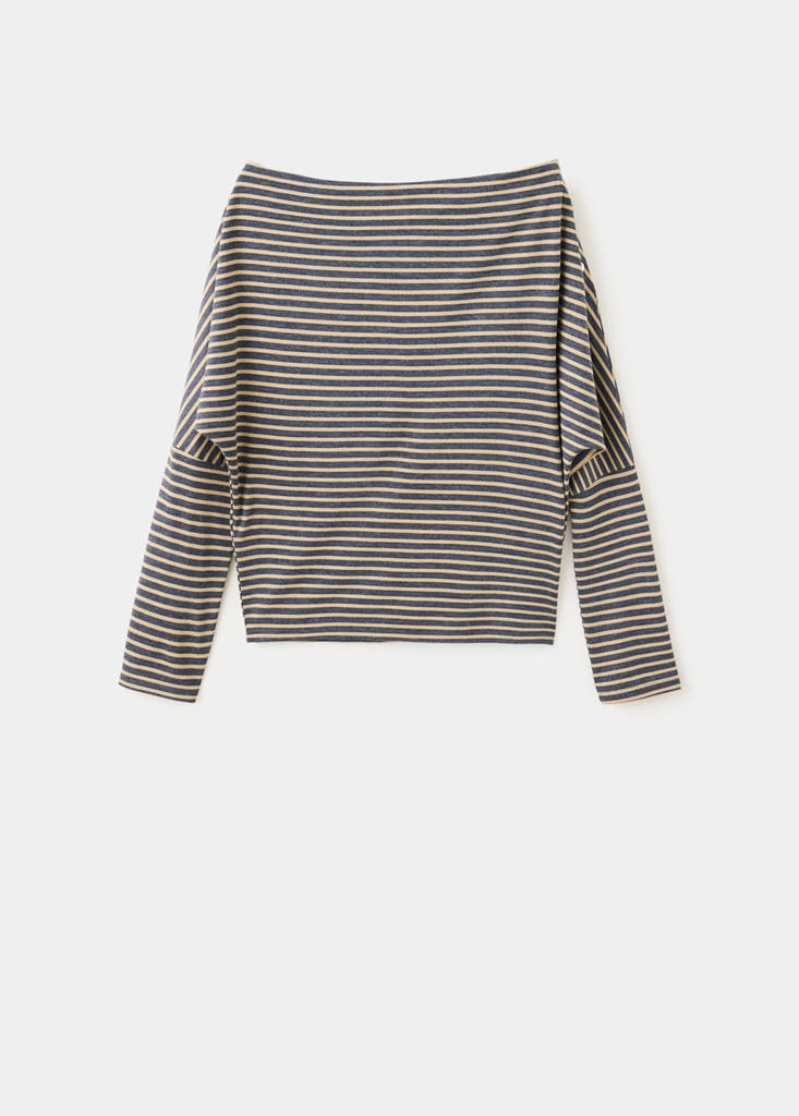 Striped off-the-shoulder T-shirt — Navy