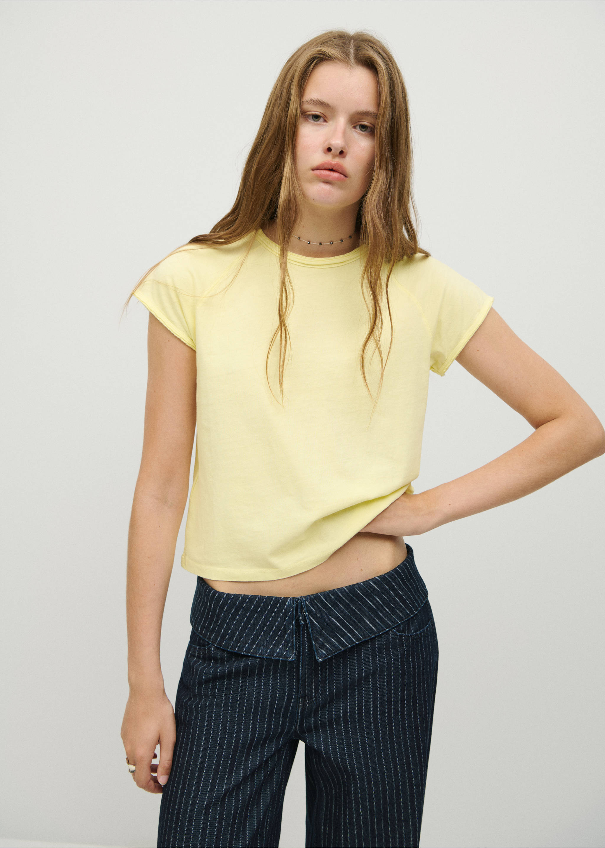 Short-sleeve raglan T-shirt - Medium plane, Yellow. Ref: 37025876-00.