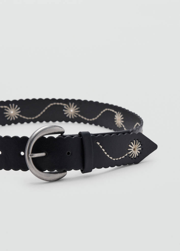 Embroidered leather-look belt