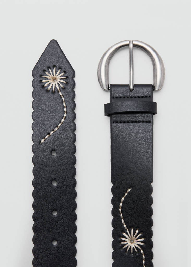 Embroidered leather-look belt - thumbnail 3