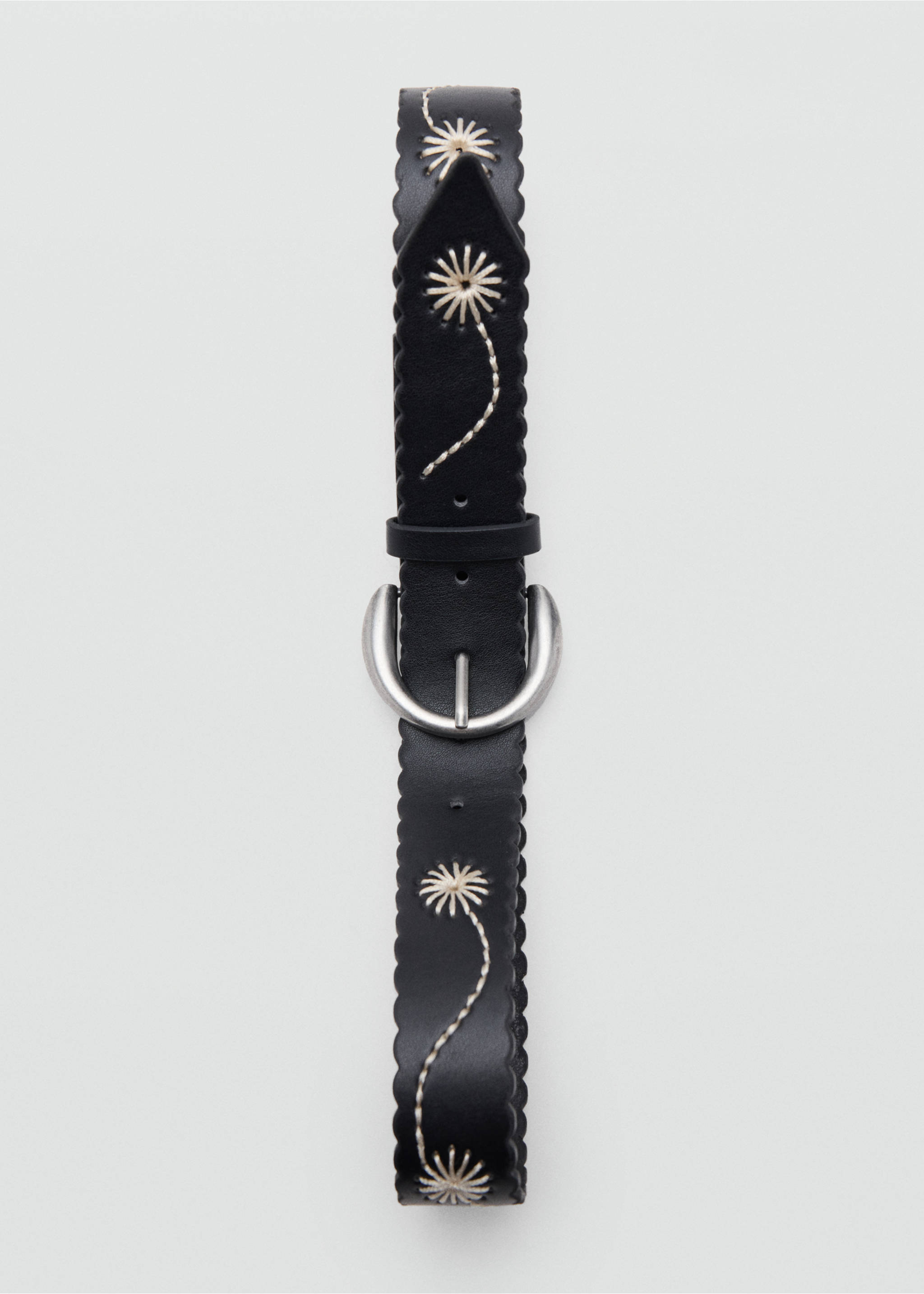 Embroidered faux leather belt - Details of the article 2, Black. Ref: 37025879-00.