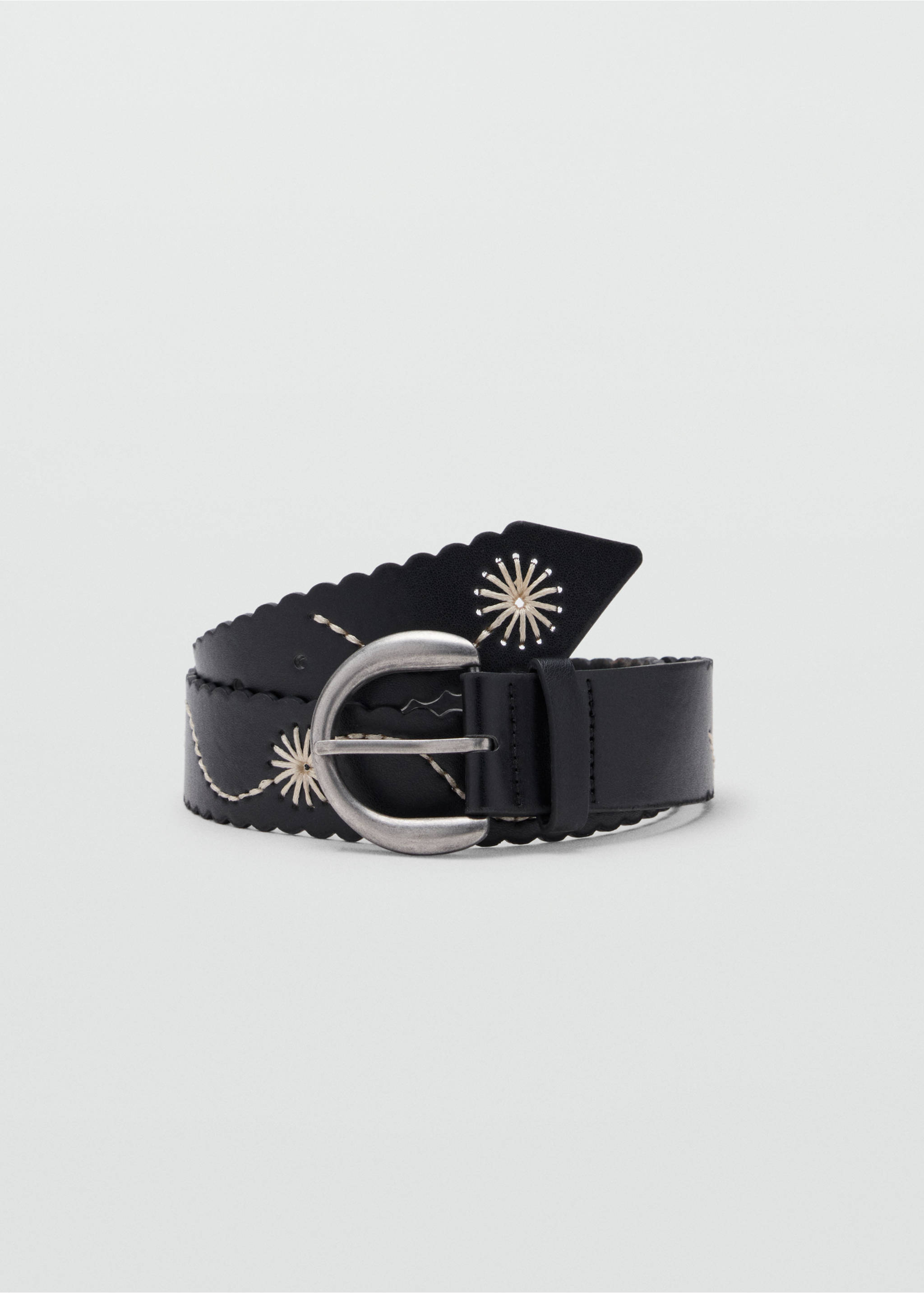 Embroidered faux leather belt - Article without model, Black. Ref: 37025879-00.