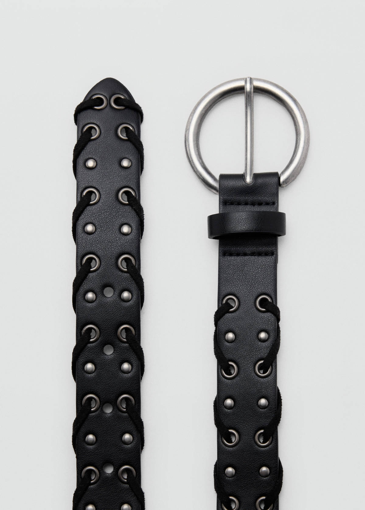 Faux leather eyelet belt — Black