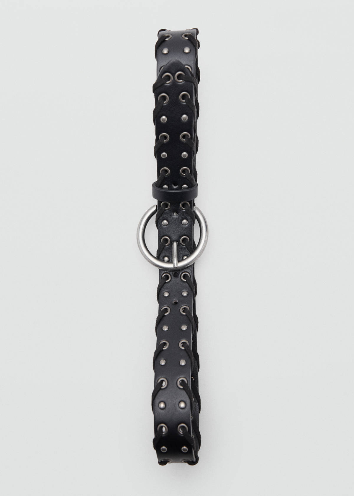 Faux leather eyelet belt — Black