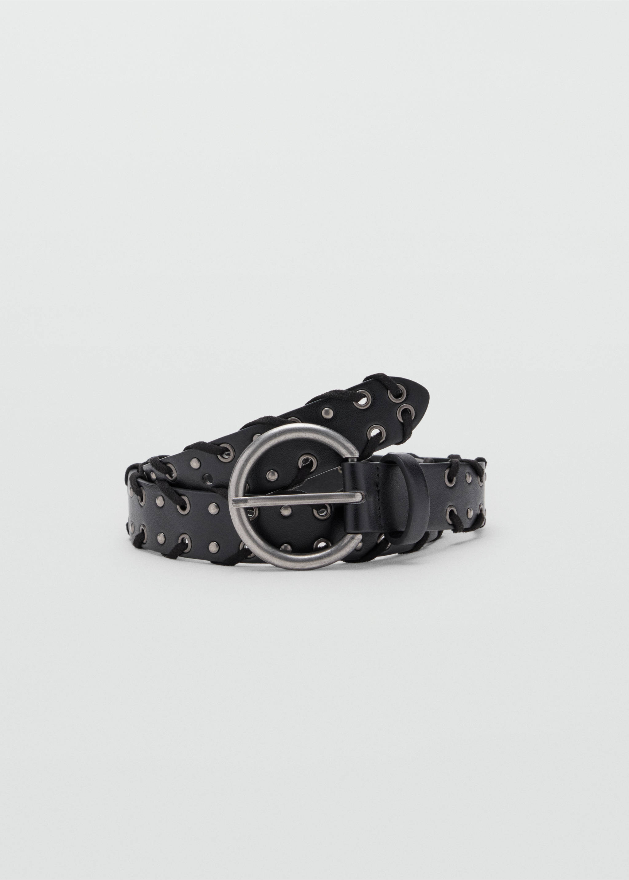 Ceinture effet cuir à œillets - Article sans modèle, Noir. Ref: 37025880-00.