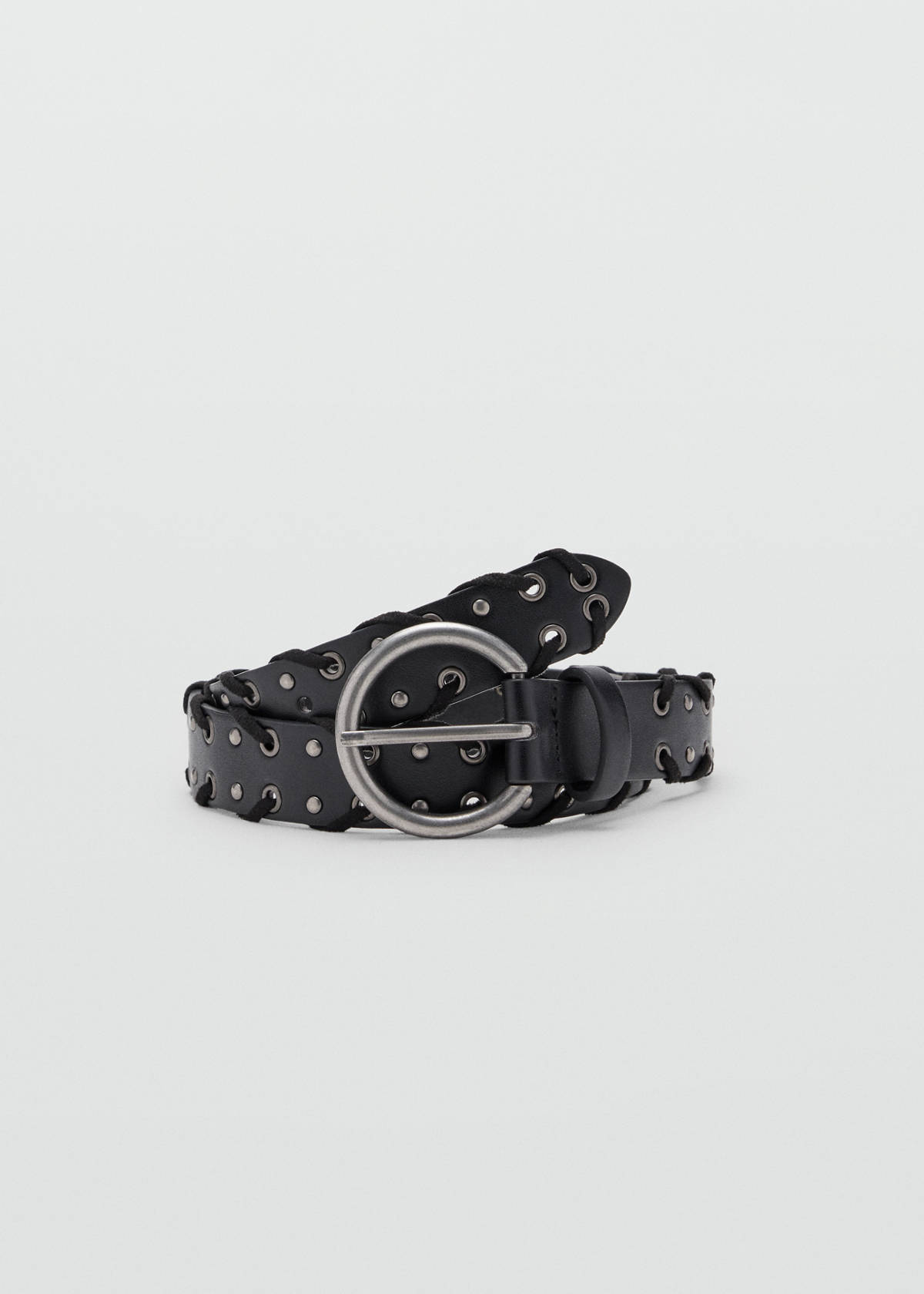 Faux leather eyelet belt — Black