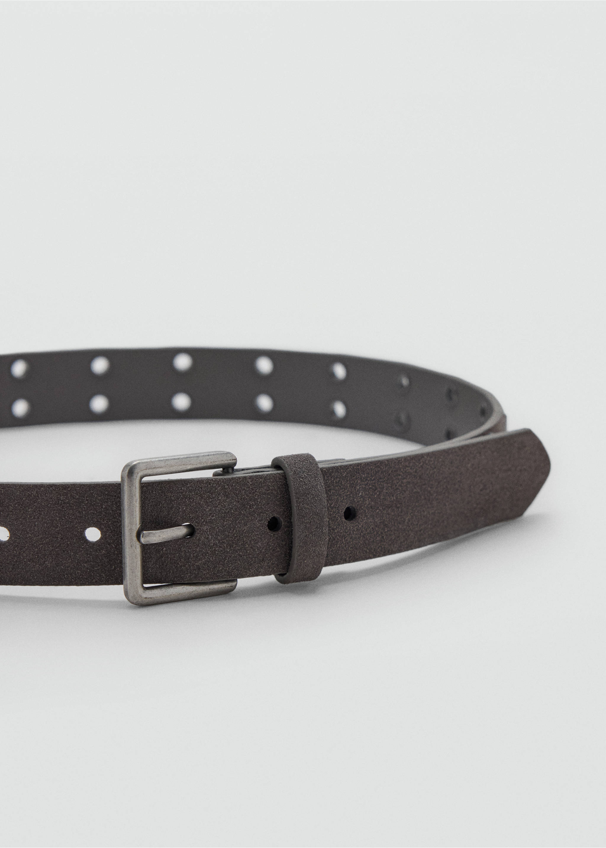 Leather belt with eyelets - Medium plane, Grey. Ref: 37025881-00.