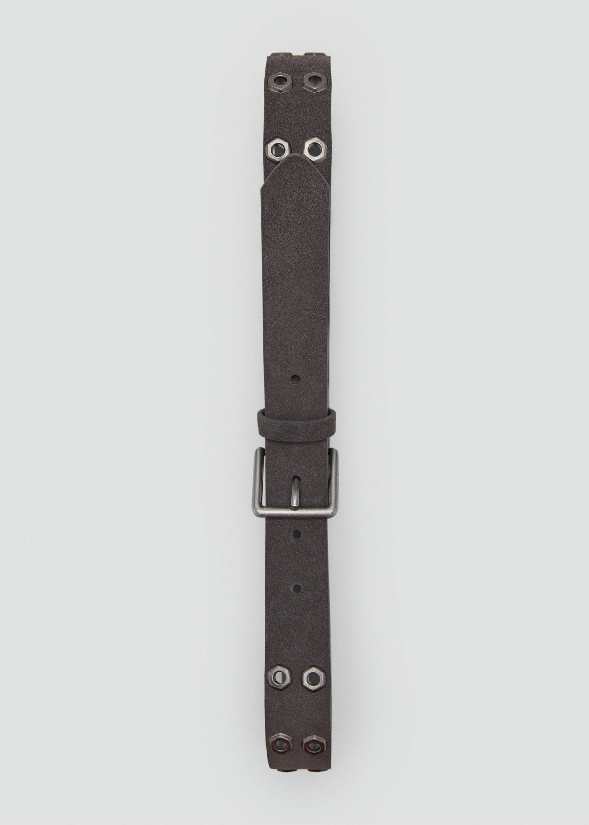 Leather belt with eyelets - Details of the article 1, Grey. Ref: 37025881-00.