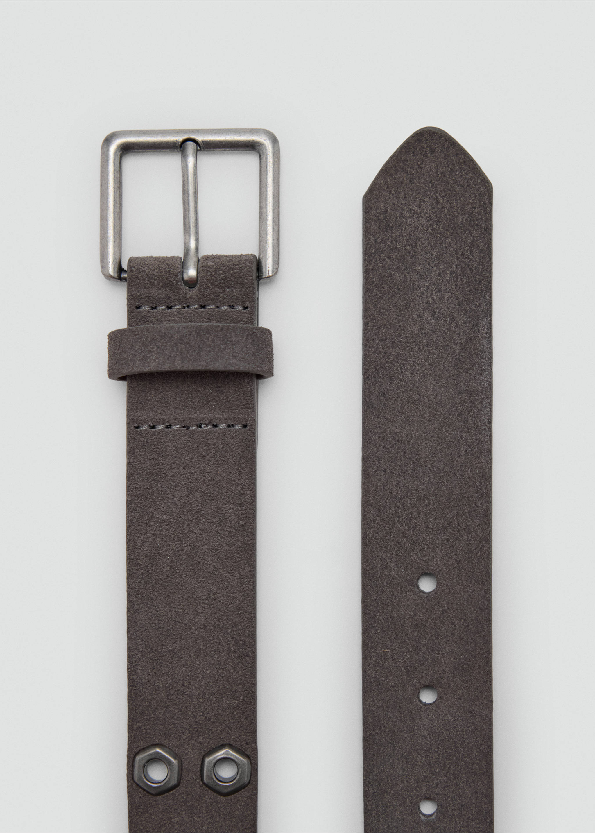 Leather belt with eyelets - Details of the article 2, Grey. Ref: 37025881-00.