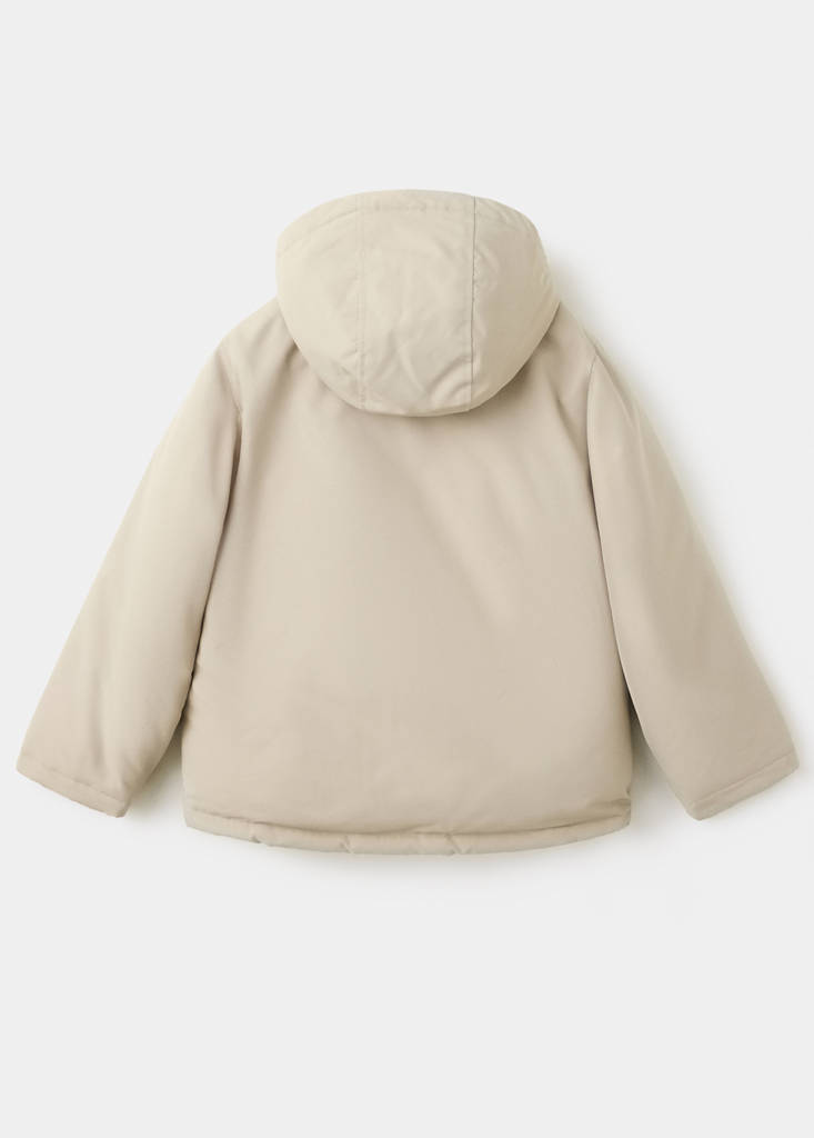 Hooded anorak with contrast trims — Ecru