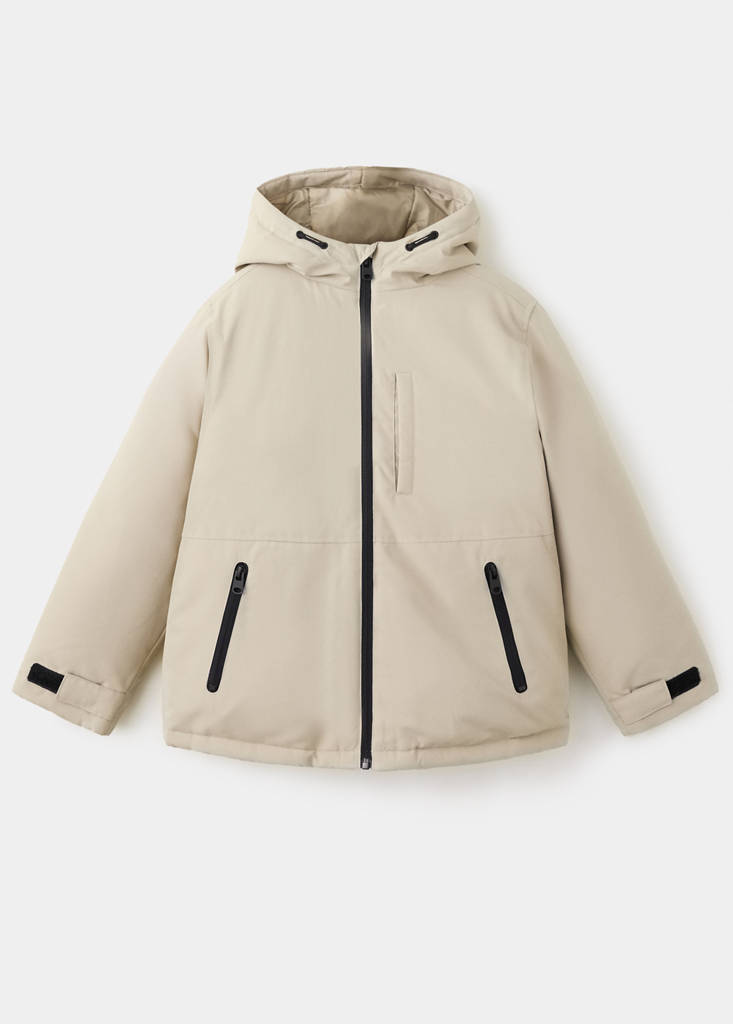 Hooded anorak with contrast trims — Ecru