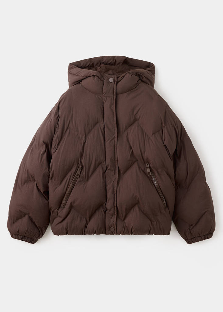 Hood puffer coat — Brown