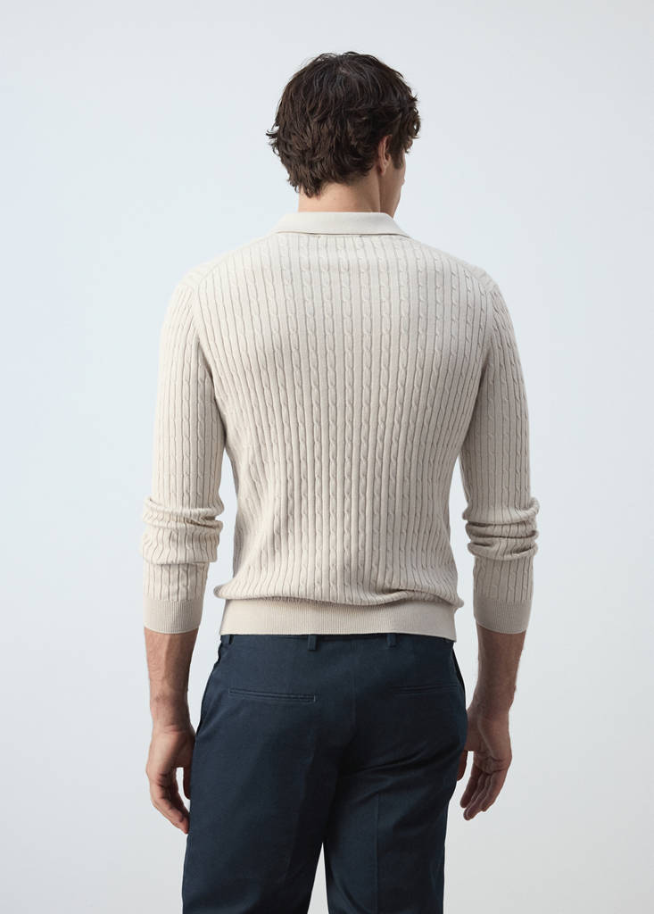Cotton and lyocell blend polo shirt with cable-knit texture - thumbnail 10