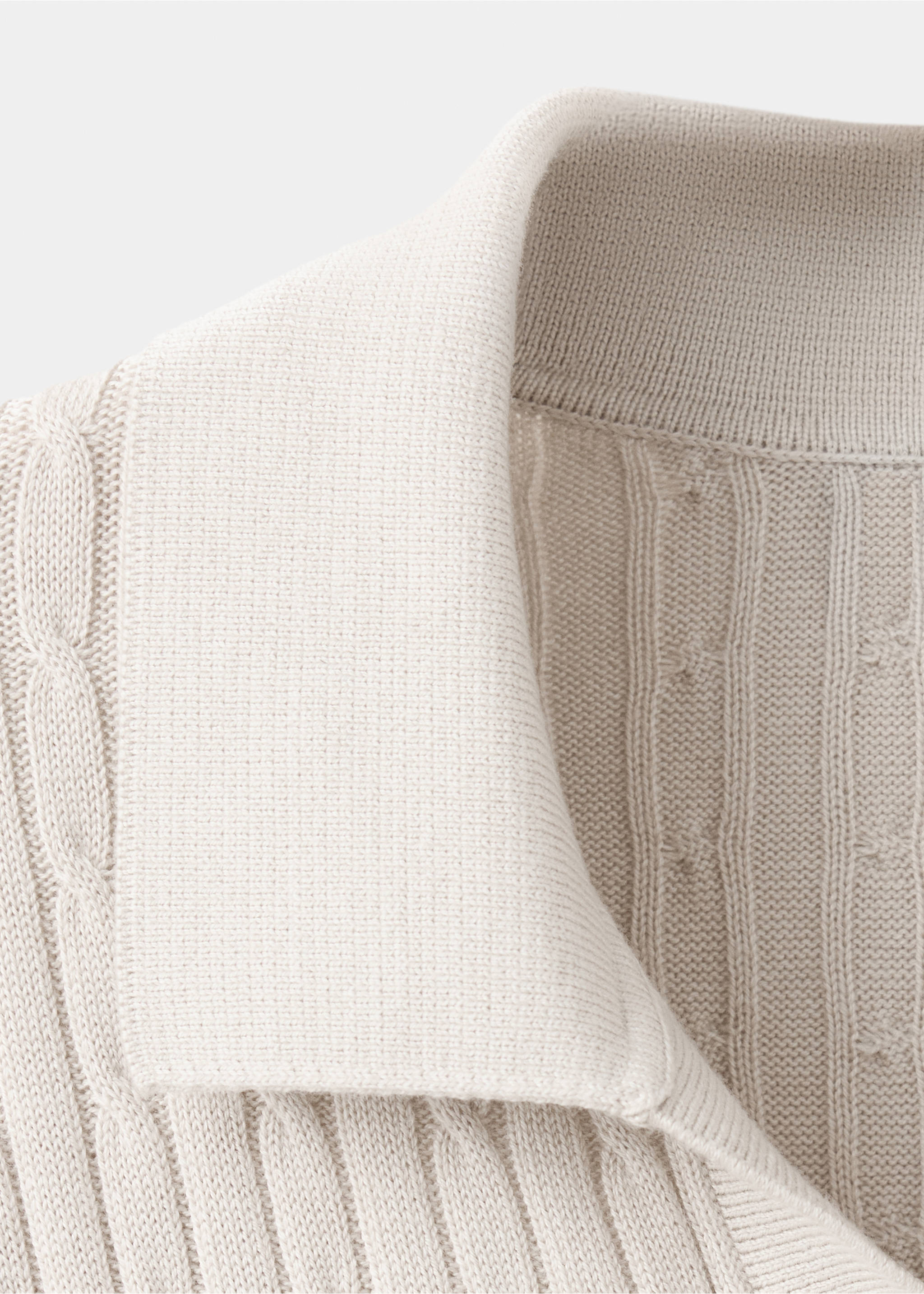 Cotton and lyocell blend polo shirt with cable-knit texture - Details of the article 8, Light/Pastel Grey. Ref: 37025982-00.