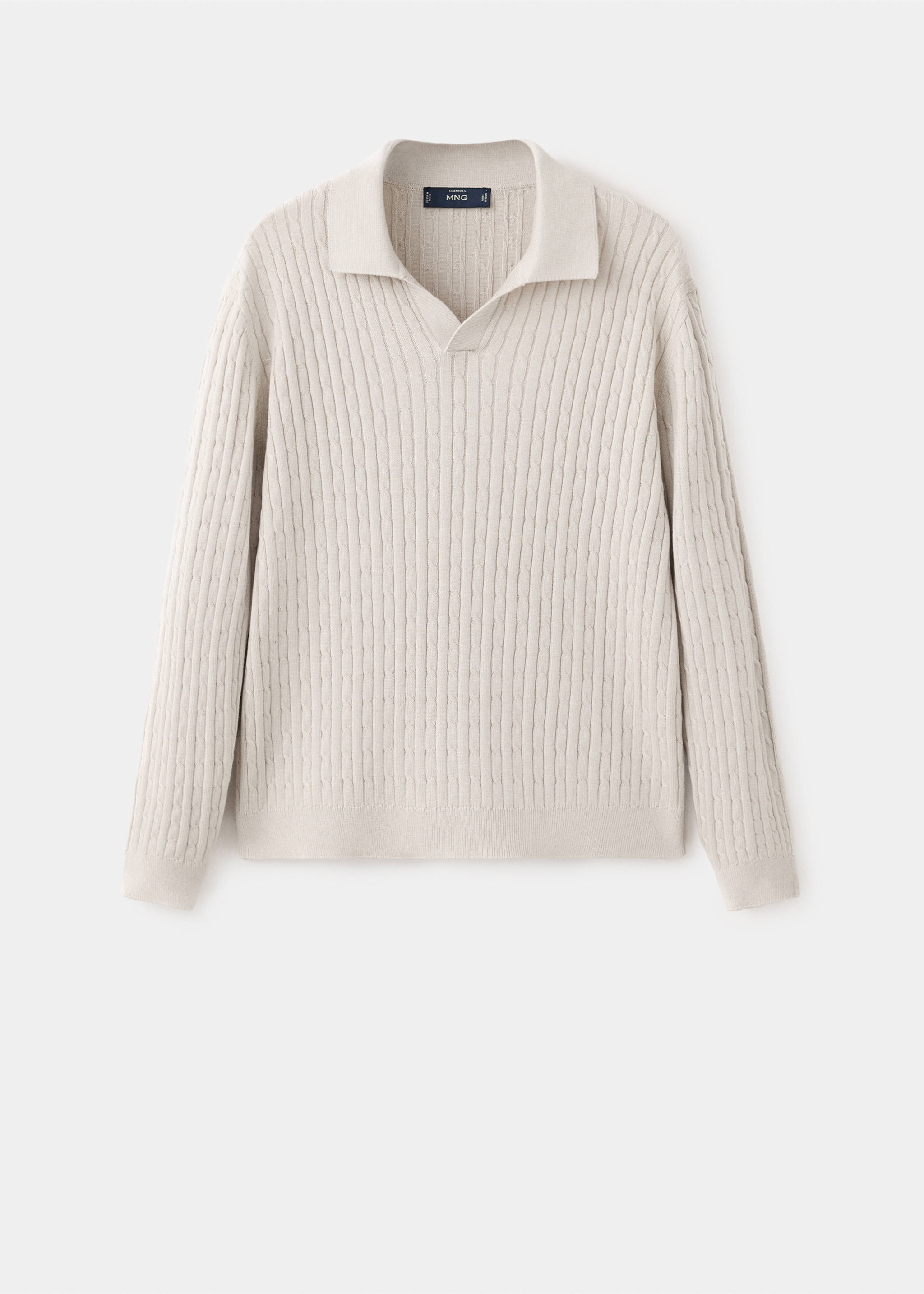 Cotton and lyocell blend polo shirt with cable-knit texture - Article without model, Light/Pastel Grey. Ref: 37025982-00.