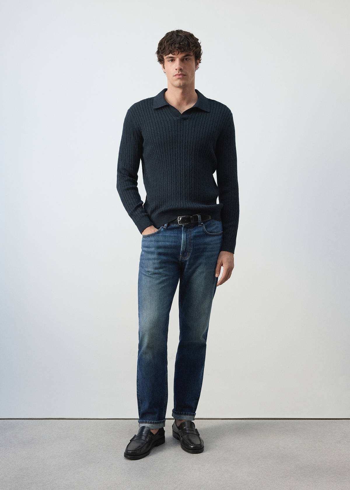 Cotton and lyocell blend polo shirt with cable-knit texture