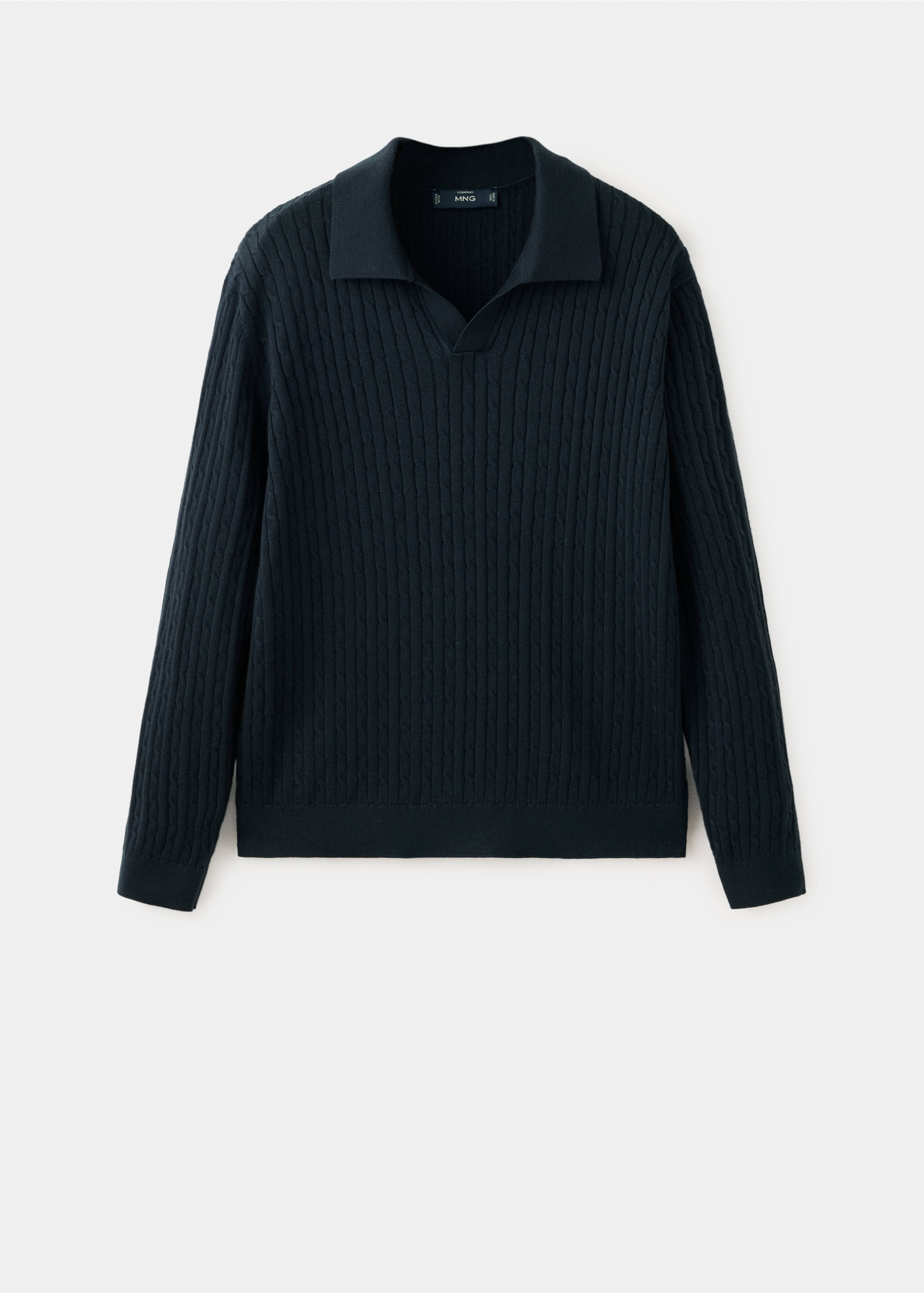 Cotton and lyocell blend polo shirt with cable-knit texture - Article without model, Navy. Ref: 37025982-00.
