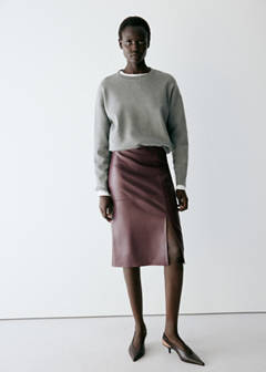 Straight leather-look skirt — Burgundy 2