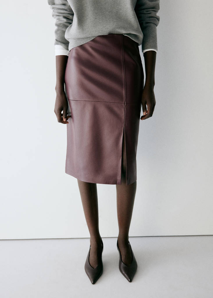 Straight leather-look skirt — Burgundy
