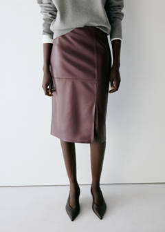 Straight leather-look skirt — Burgundy 1