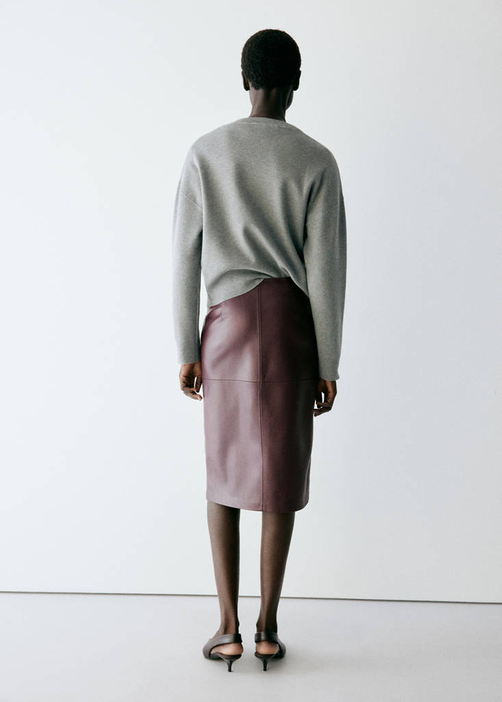 Straight leather-look skirt — Burgundy
