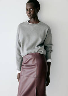 Straight leather-look skirt — Burgundy 4