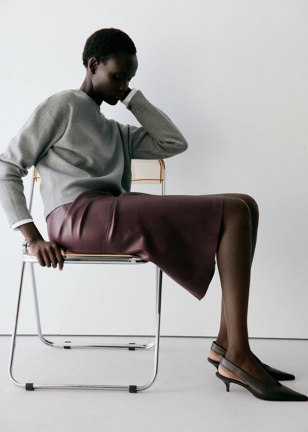 Straight leather-look skirt — Burgundy