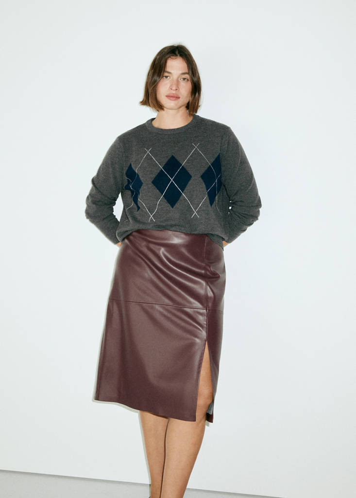 Straight leather-look skirt — Burgundy