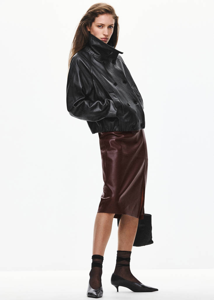 Straight leather-look skirt — Burgundy