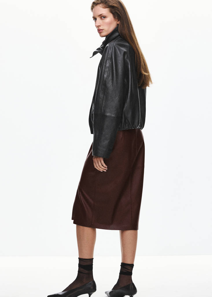 Straight leather-look skirt — Burgundy
