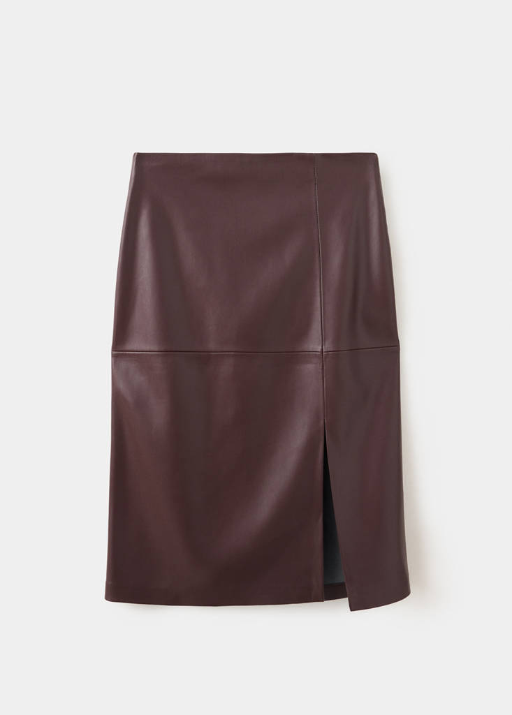 Straight leather-look skirt — Burgundy